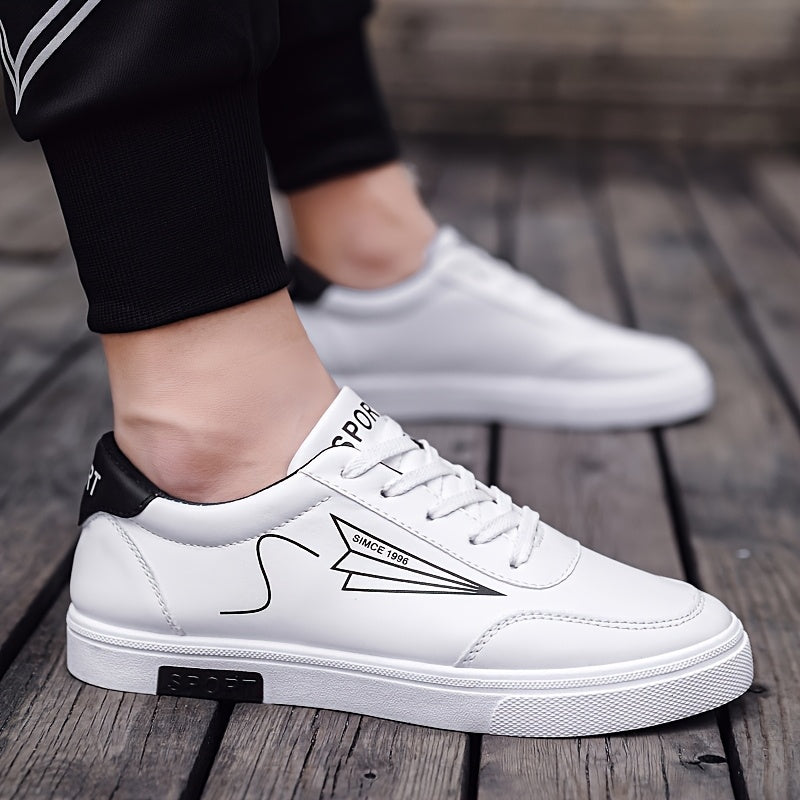 Men's Skateboard Sneakers Low-Top Lace-Up Casual Shoes with Paper Airplane Pattern