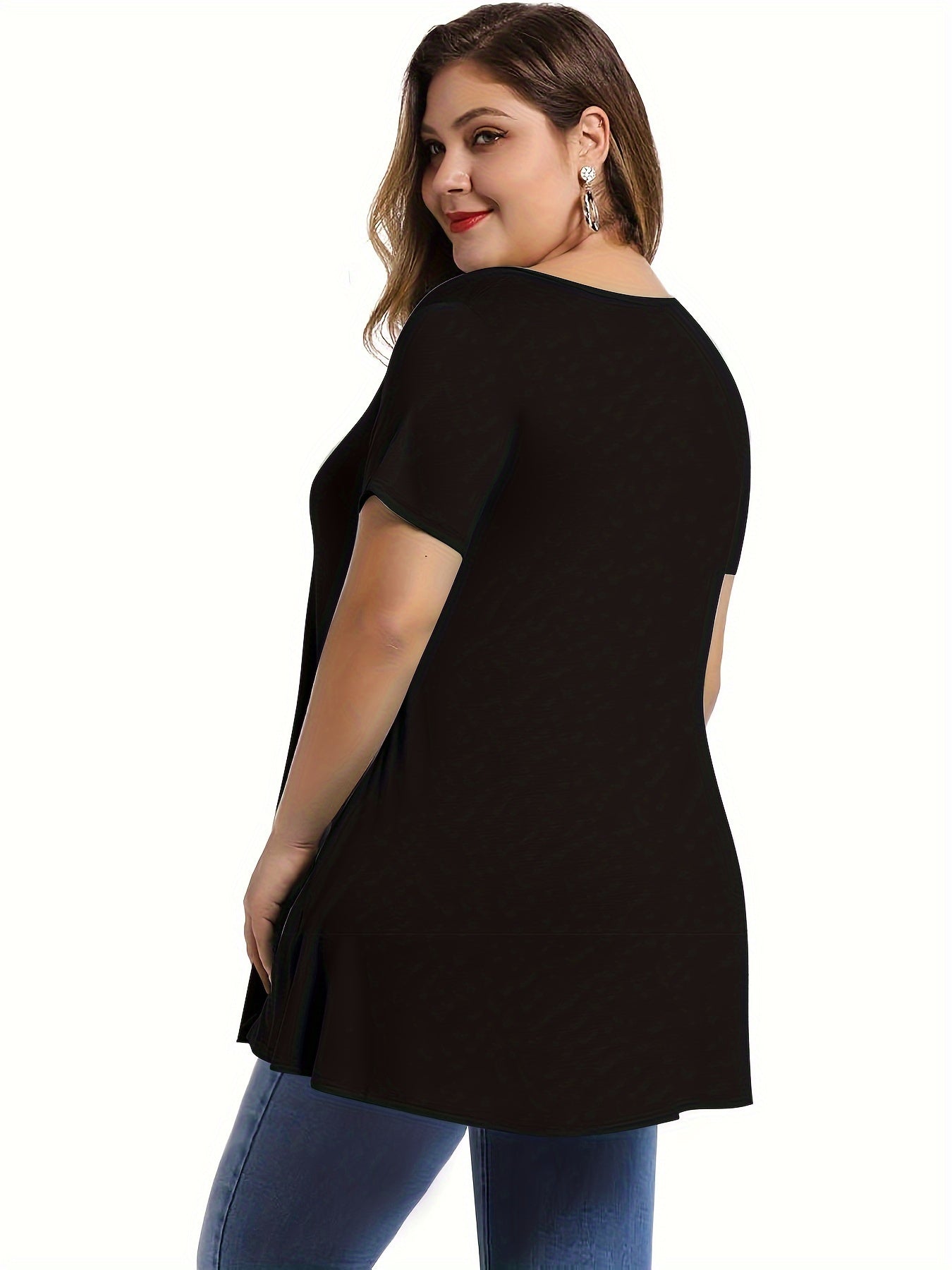 Women's Plus Size Ruffle Hem Crew Neck Short Sleeve Top
