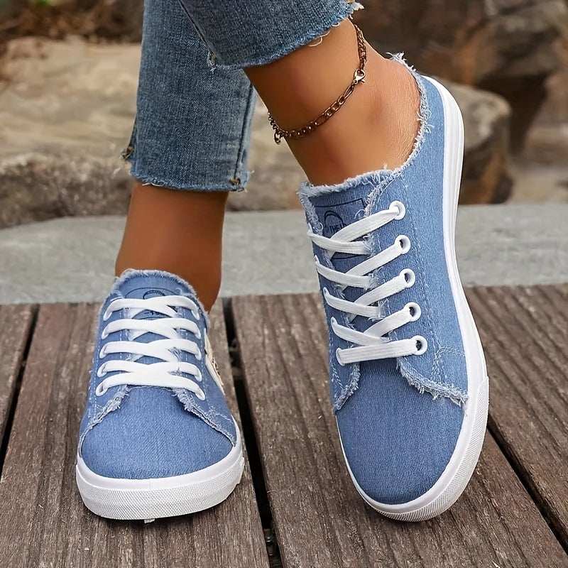 Women's Slip-On Low-Top Sneakers Black White Blue Casual All-Season