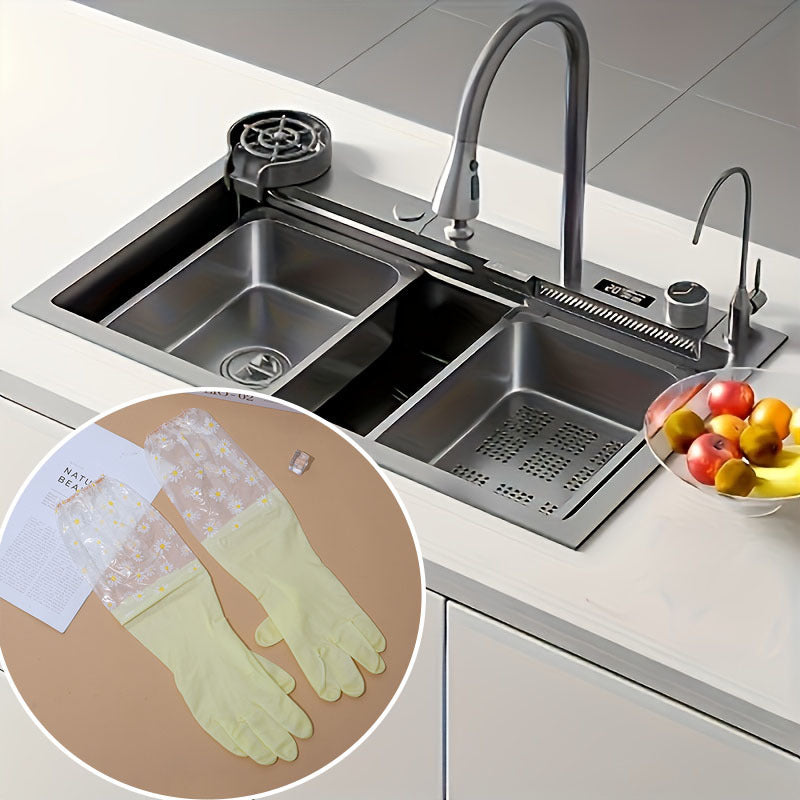 Guantes elegantes de PVC impermeables de manga larga para la cocina, ideales para limpiar y tareas domésticas