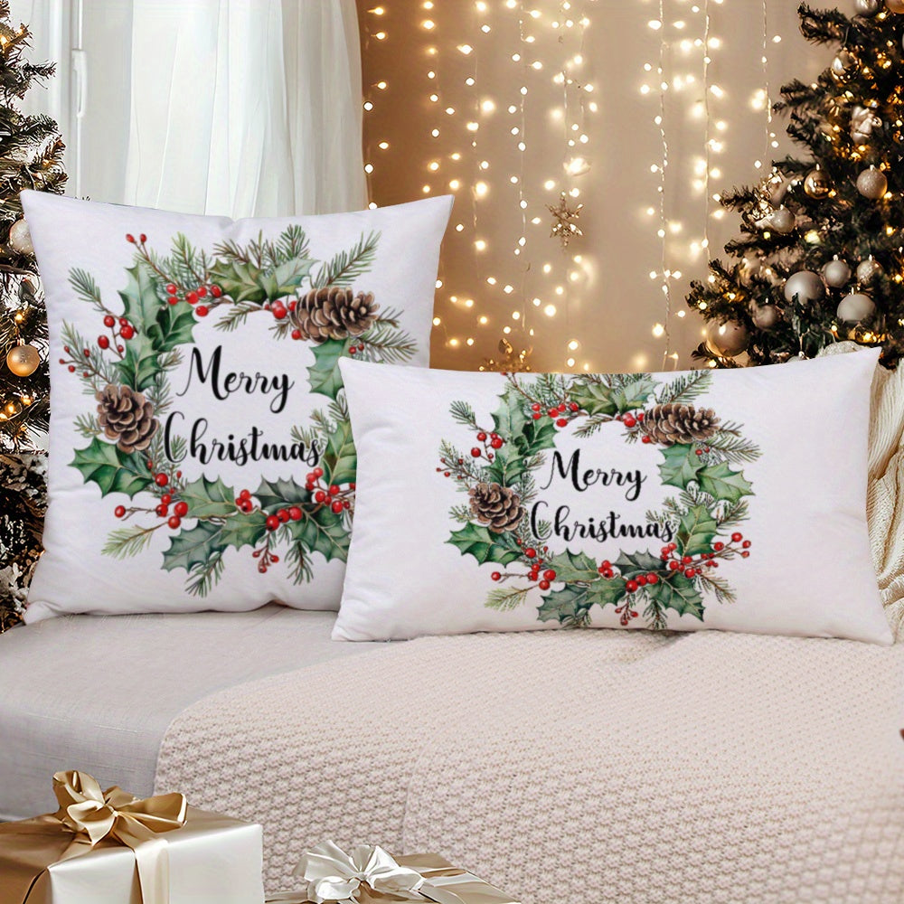 Merry Christmas Wreath Pillow Cover 45.72cm Soft Knit Cushion Case