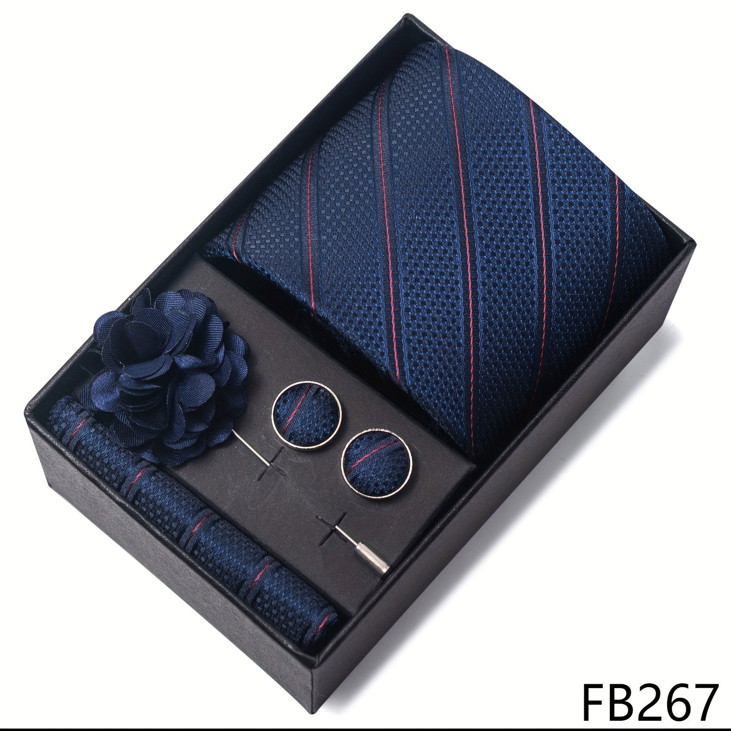 Men's Fashion Tie Set with Striped and Paisley Neckties, Pocket Square, Cufflinks, Lapel Pin in Gift Box for Business and Weddings