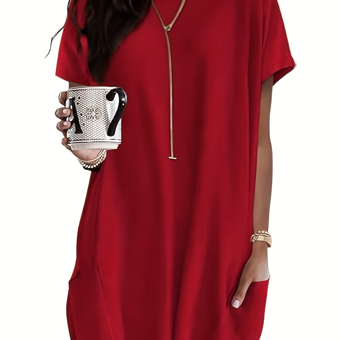 ayollar uchun keng va erkin fitli oversize T-shirt, choqmoqlar bilan, bahor va yoz uchun