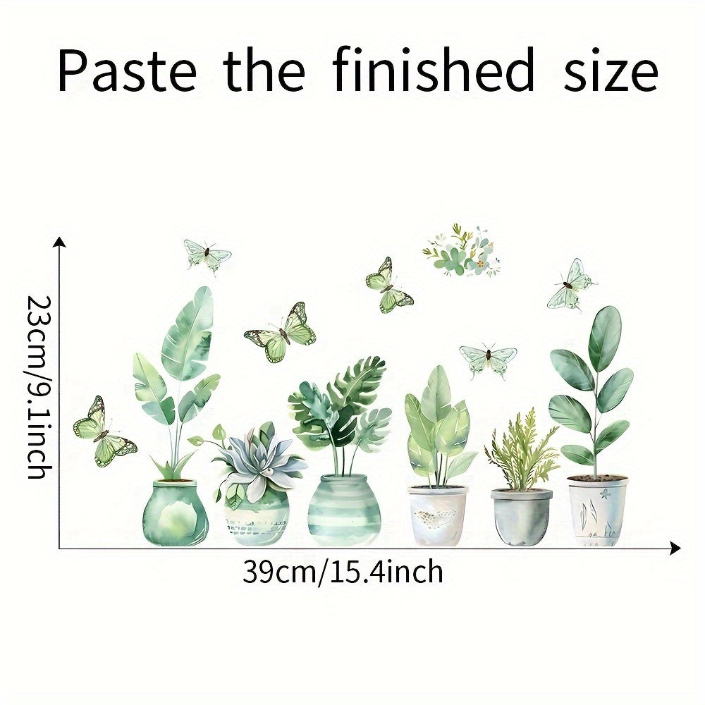 Fresh Green Potted Plant Decal for Glass Doors Windows Home Decor