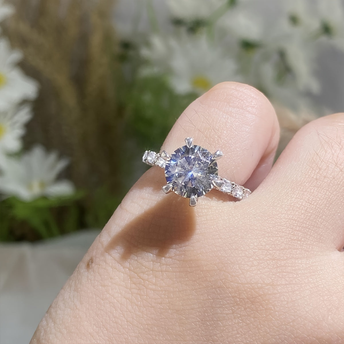 Sterling Silver 6-Claw Moissanite Engagement Ring 3ct with Certificate