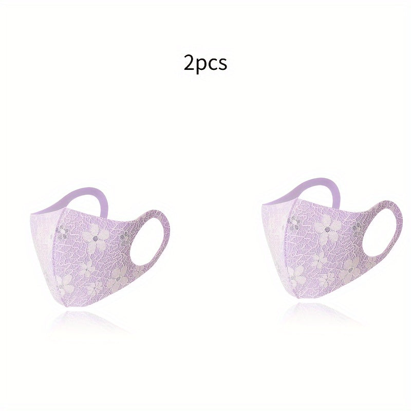 Lace Face Mask Set Floral Design Reusable Breathable for Outdoor Sun Protection