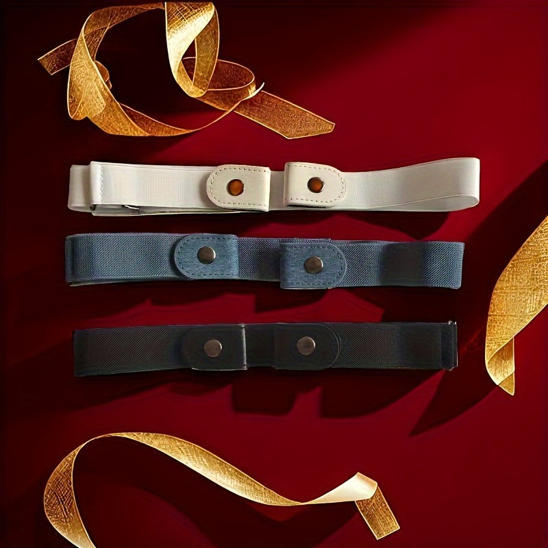 Set of 3 Adjustable Canvas Belts with Invisible Stretch Waistbands in White Black Light Blue