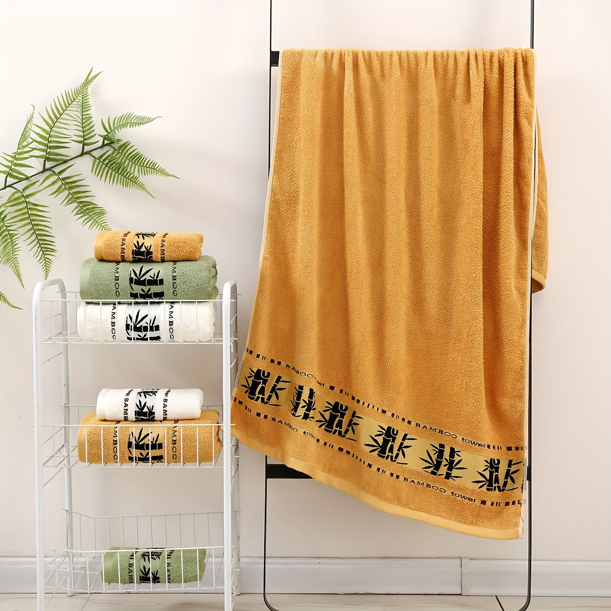 6-Piece Bamboo Fiber Towel Set Soft Quick-Dry Absorbent for Home Gym Bathroom