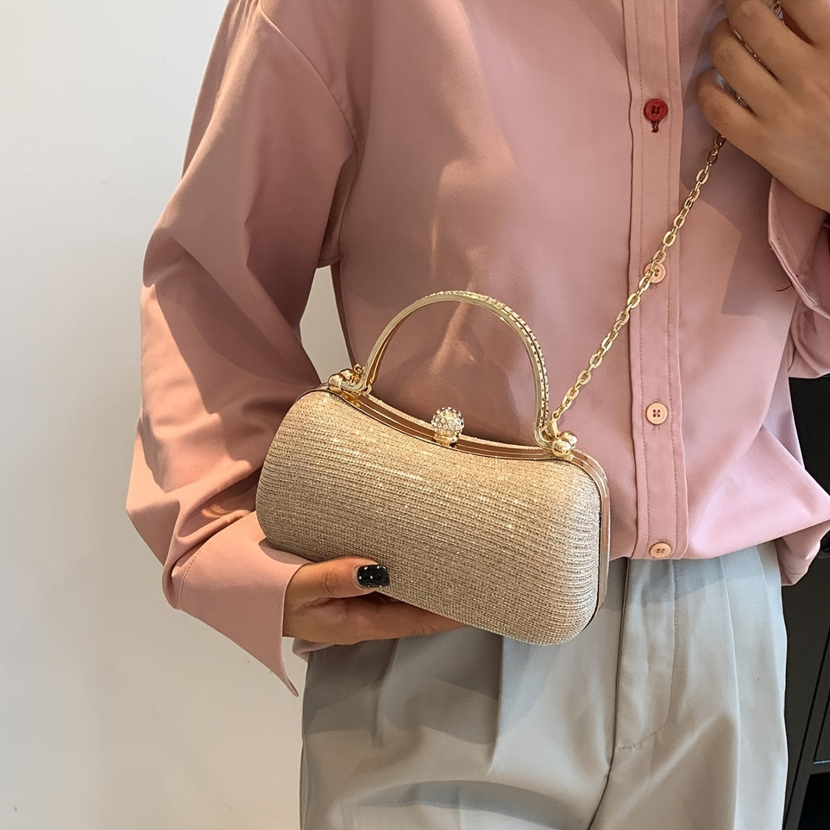 Mini Evening Bag with Rhinestone Chain for Parties Weddings and Proms Black Gold Silver