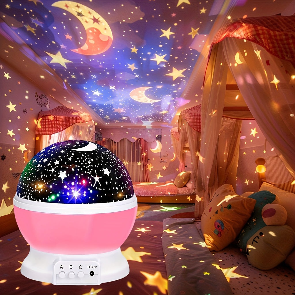 Lámpara proyector LED Noche Estrellada con estrella y luna giratorias, alimentada por USB para decoración de dormitorio y oficina