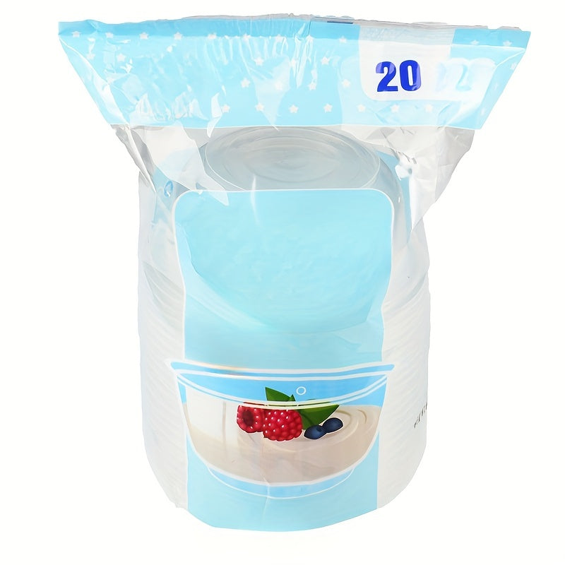 Set of 20 Clear Plastic Microwave-Safe Disposable Bowls for Takeout Salads and Soups