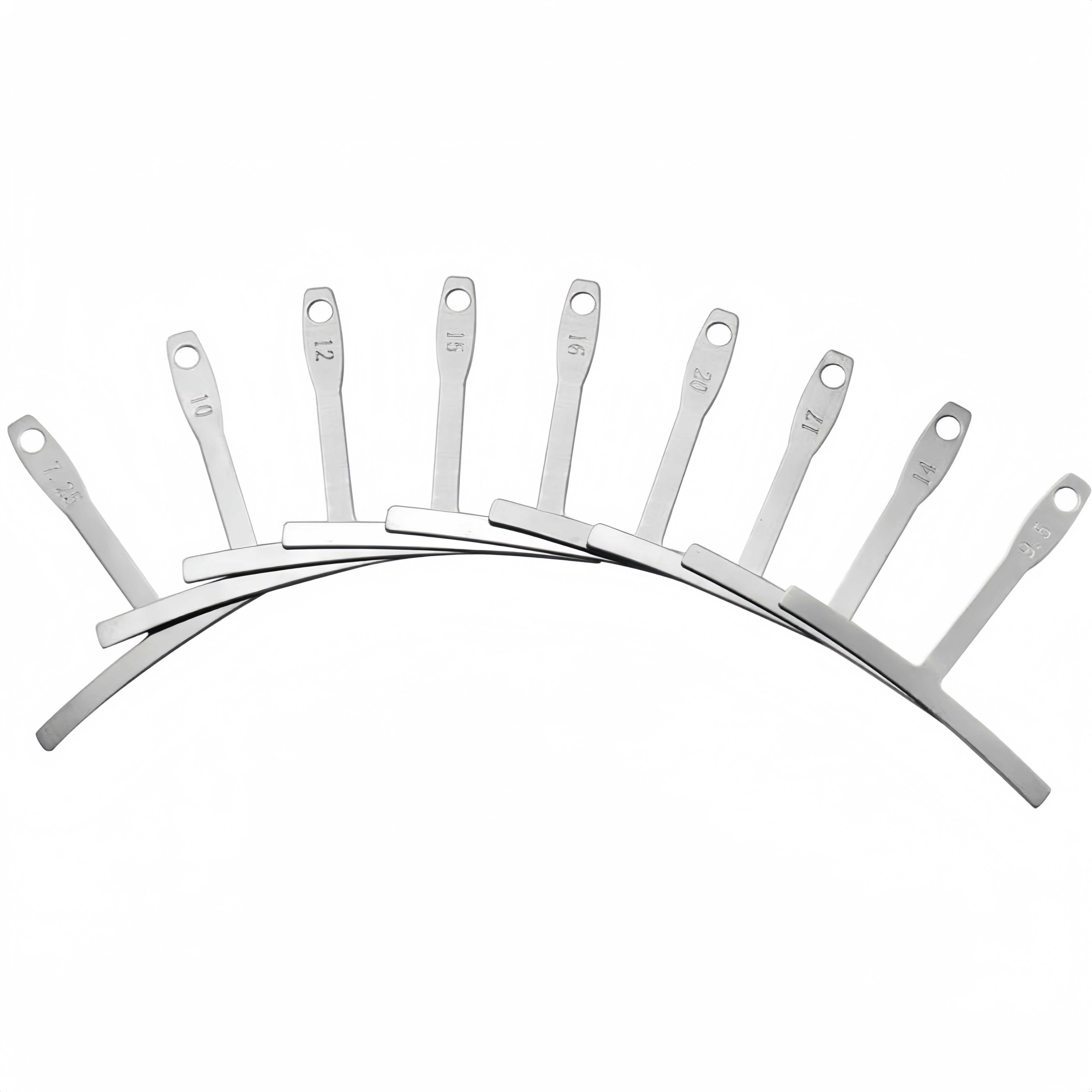 Set of 9 Stainless Steel Guitar Fingerboard Radius Rulers for Repair and Adjustment