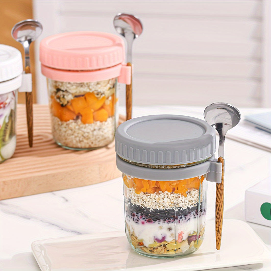 350ml Glass Jars with Spoons for Overnight Oats Salads Yogurt Pack of 2