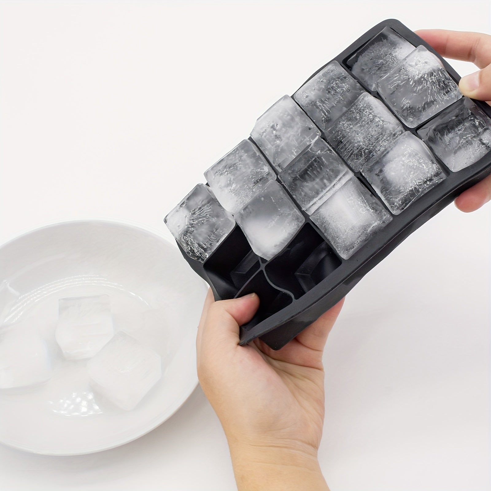 Square Silicone Ice Tray 15-Cavity Reusable Freezer Mold Easy Release