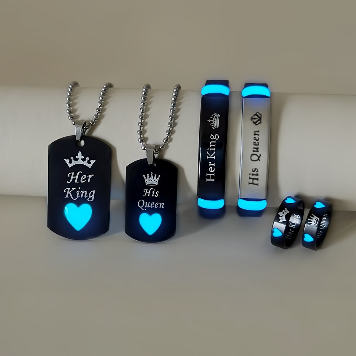 Набор ювелирных украшений из нержавеющей стали «Любовная корона» из 6 предметов для пар: ожерелье, браслет, кольцо, подарок