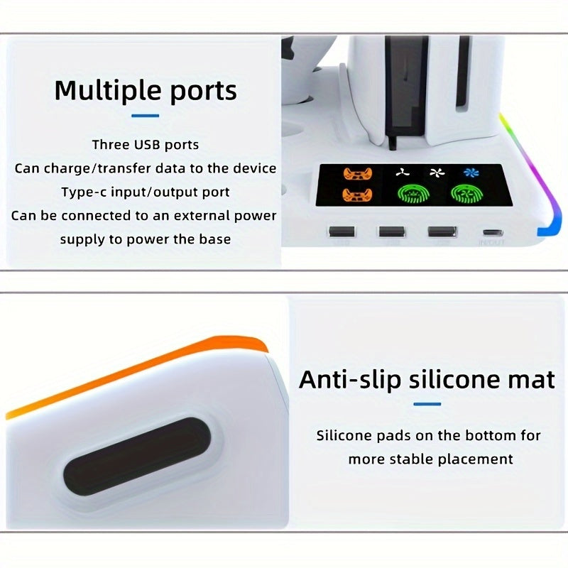 Soporte de enfriamiento para PlayStation 5 con controlador LED RGB y sistema de ventilador de 3 niveles