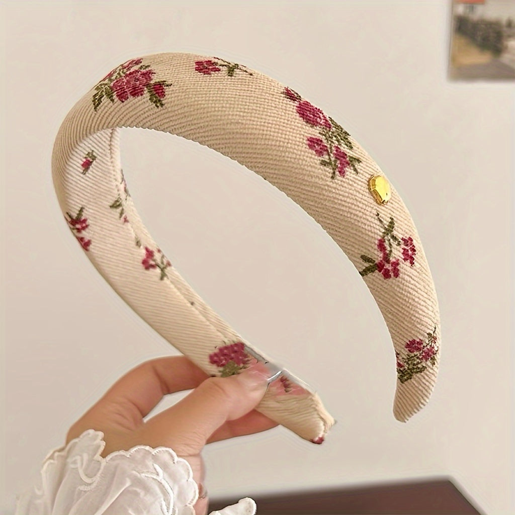 Vintage gullar naqshidagi mato boshbandi, zamonaviy atirgul va aralash gullar dizayni, keng qirrali soch halqasi, 14-fevral uchun ideal