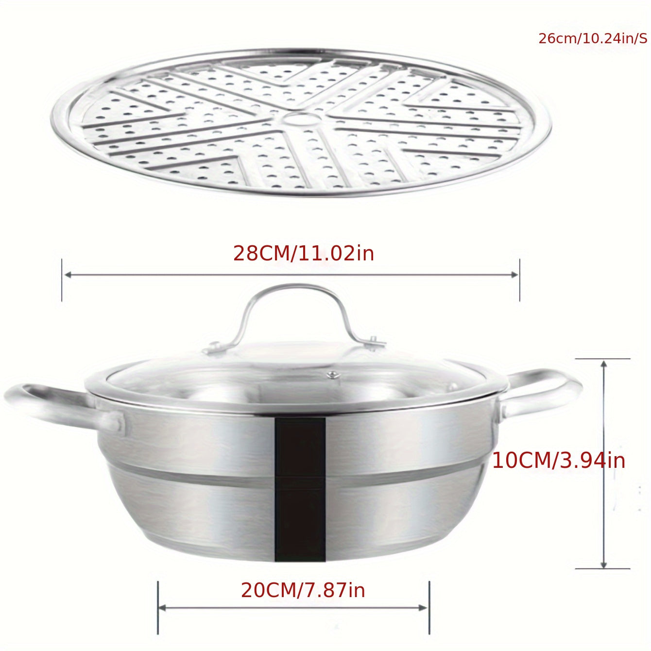 Thickened Stainless Steel Steamer Pot with Glass Lid for Easy Cooking and Serving
