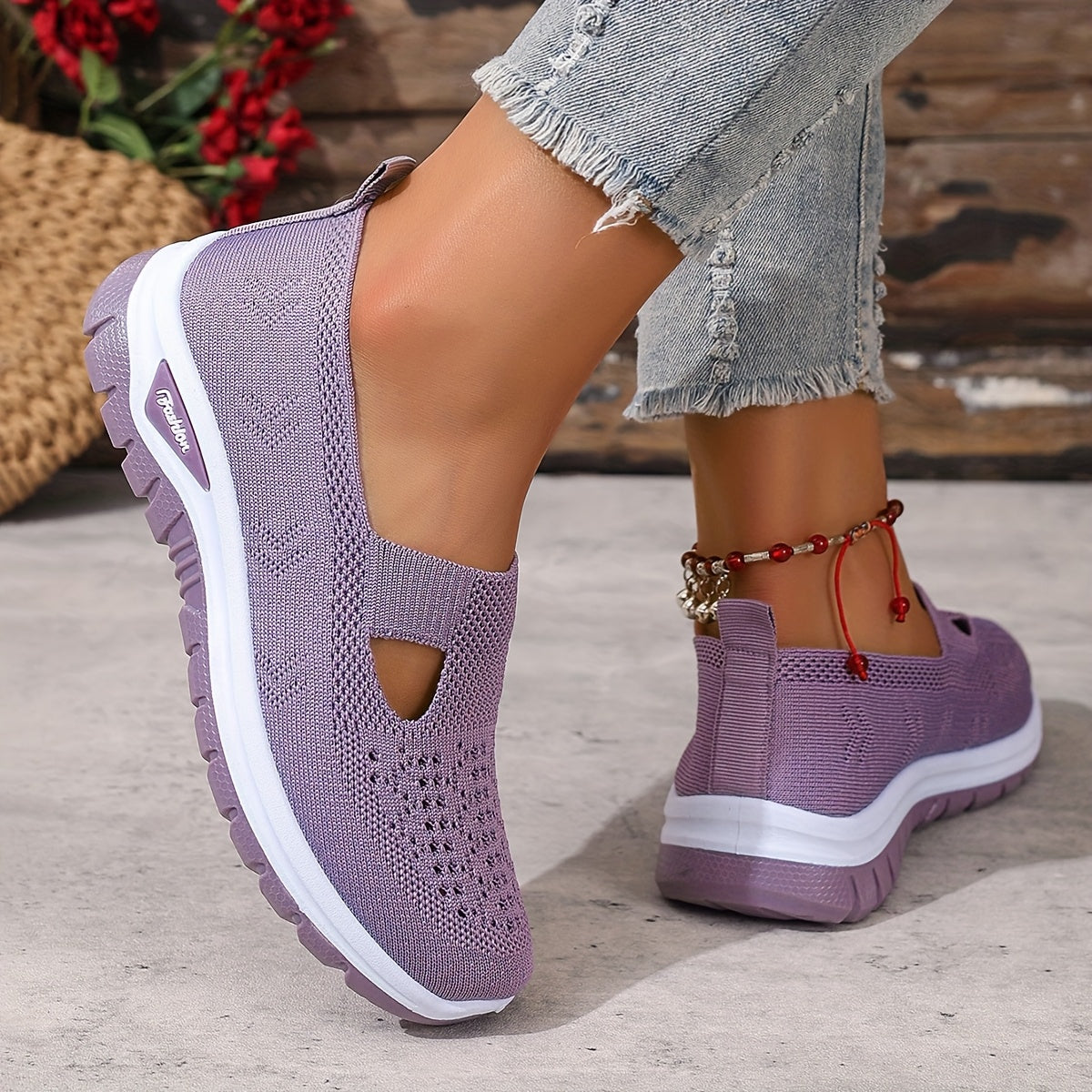 Women’s Casual Slip-On Sneakers Breathable Fabric Summer Beach Shoes