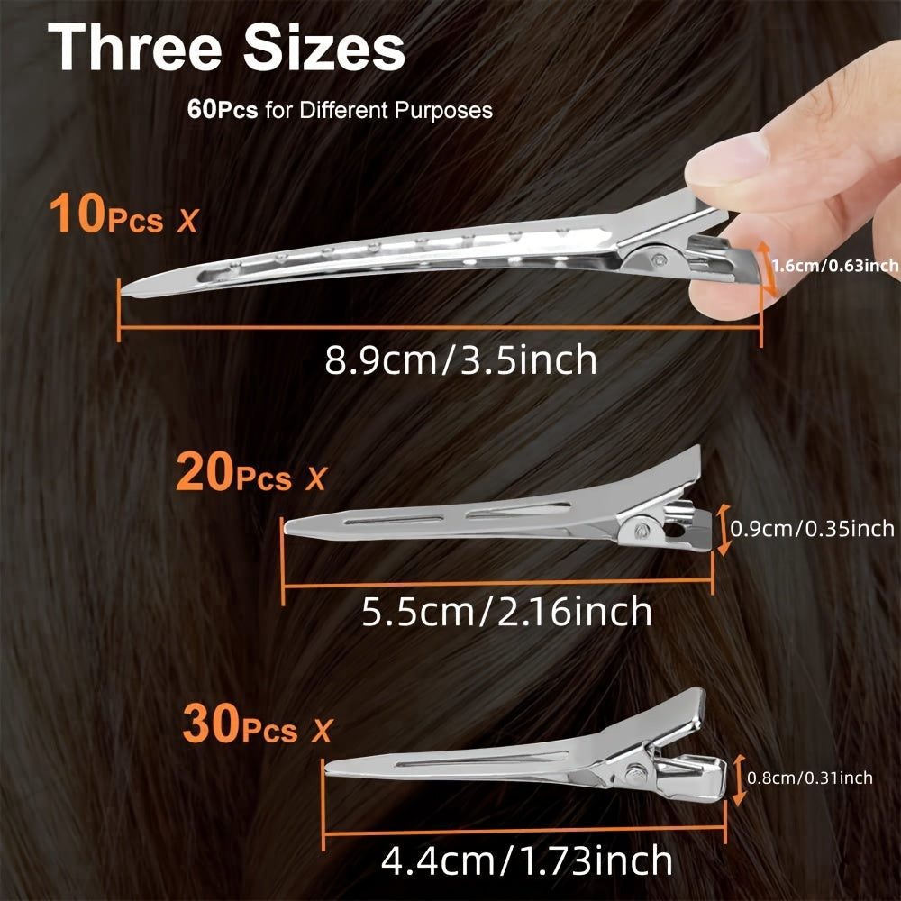 Set of 60 Silver Metal Duck Bill Hair Clips for Women, Hair Styling and Sectioning