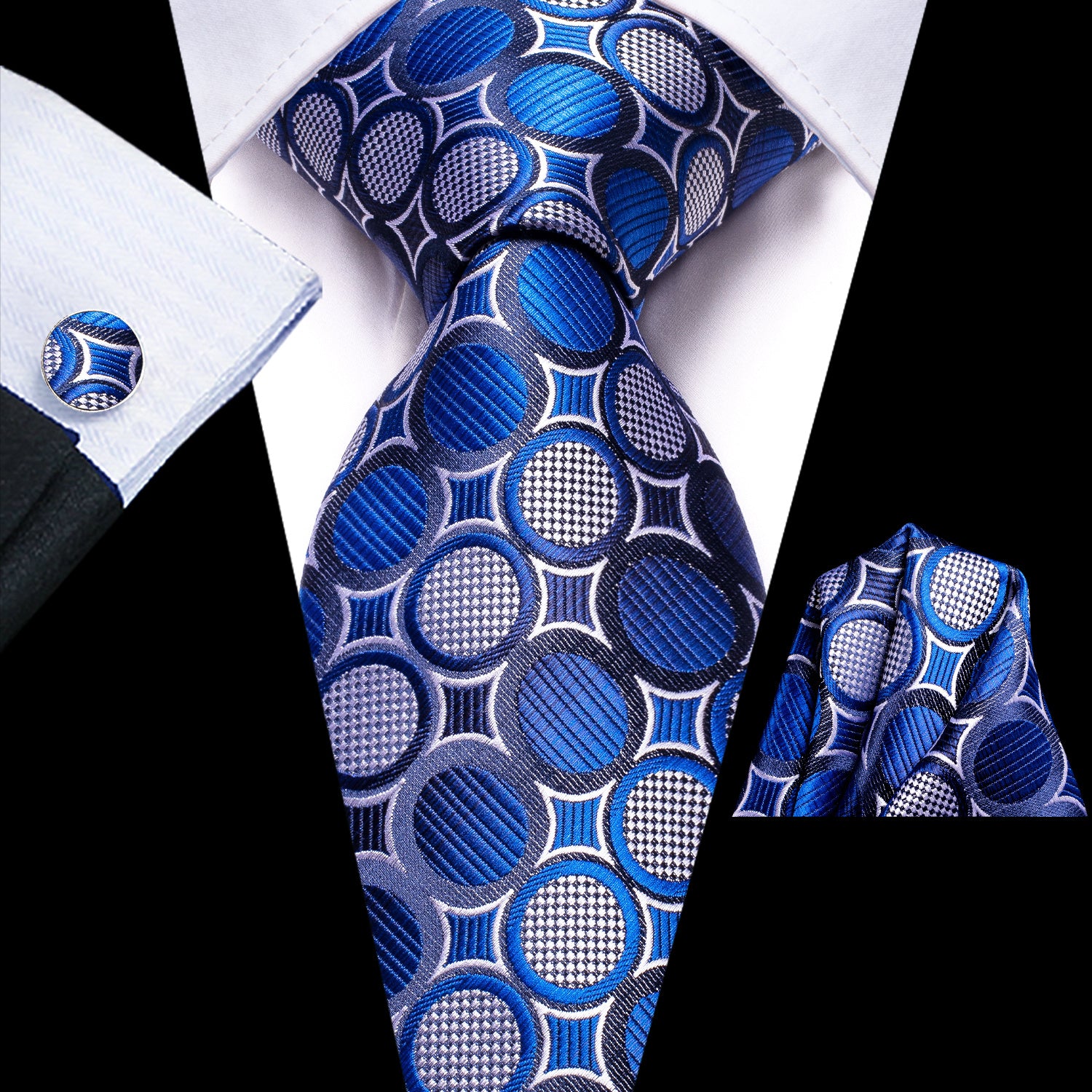 Men's Accessories Set Polka Dot Necktie Pocket Square Cufflinks Gift