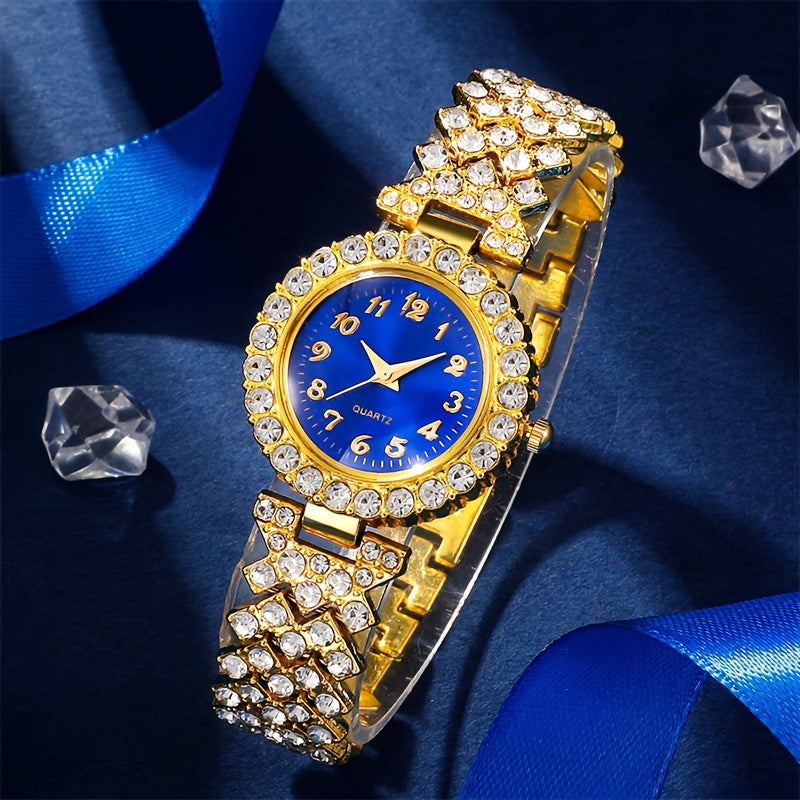 5 ta ayollar uchun rhinestone kvarts soatlari va mos keladigan zargarlik buyumlari sovgʻa to'plami