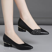 Women's Pointed-Toe Pumps with Rhinestone Detail and Chunky Heel for Fall