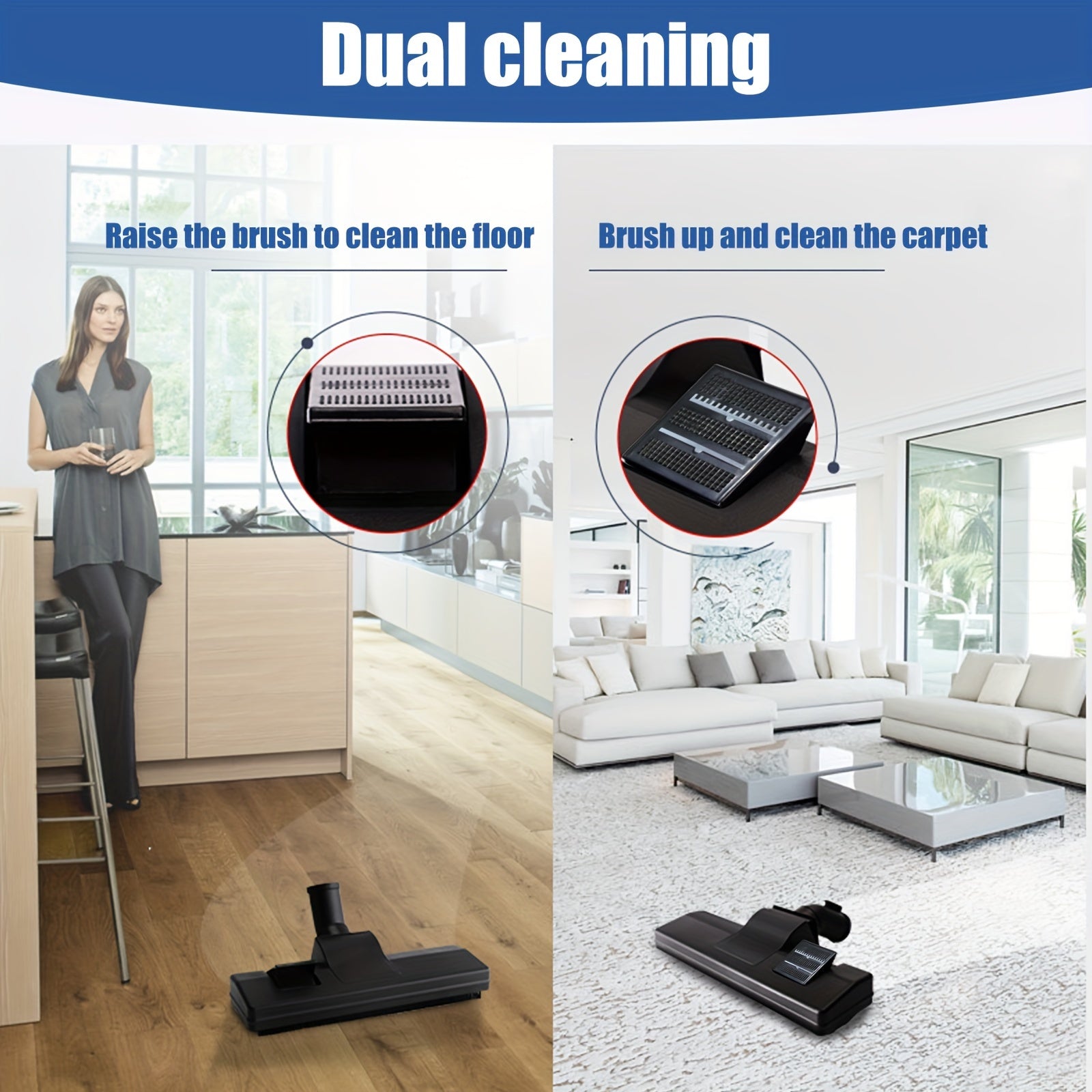 2-in-1 Vacuum Cleaner Attachment Kit with Dusting Brush and Floor Nozzle, Durable Plastic
