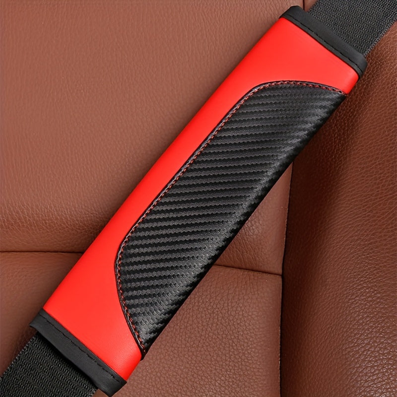Car Seat Belt Shoulder Pad PU Leather Carbon Fiber Style Comfortable Cover