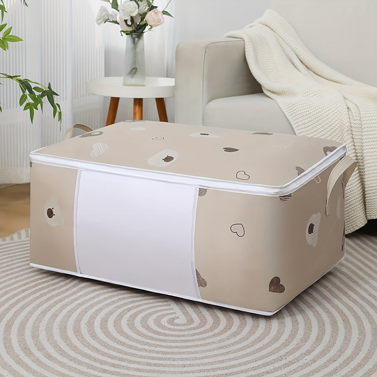 Katta Hajmli Saqlash Sumkasi Qo'llari Bilan - Kiyimlar, Qoplamalar va Uy Tashkiliyati Uchun Ideal. Quvvatli Yopiq Teshik. Kiyimlar, Yotoqxona, Yotoq xonasi va Uy Tashkiliyati Uchun Mukammal. Samara Bilan Joyni Tejash Yechimi. Zarur Yotoq xonasi Aksessuar.