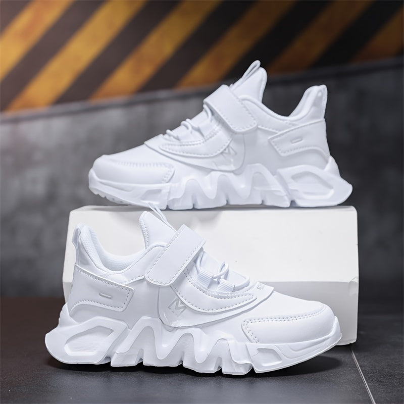 Kids White Breathable Canvas Sneakers for All Seasons with Easy Fastening