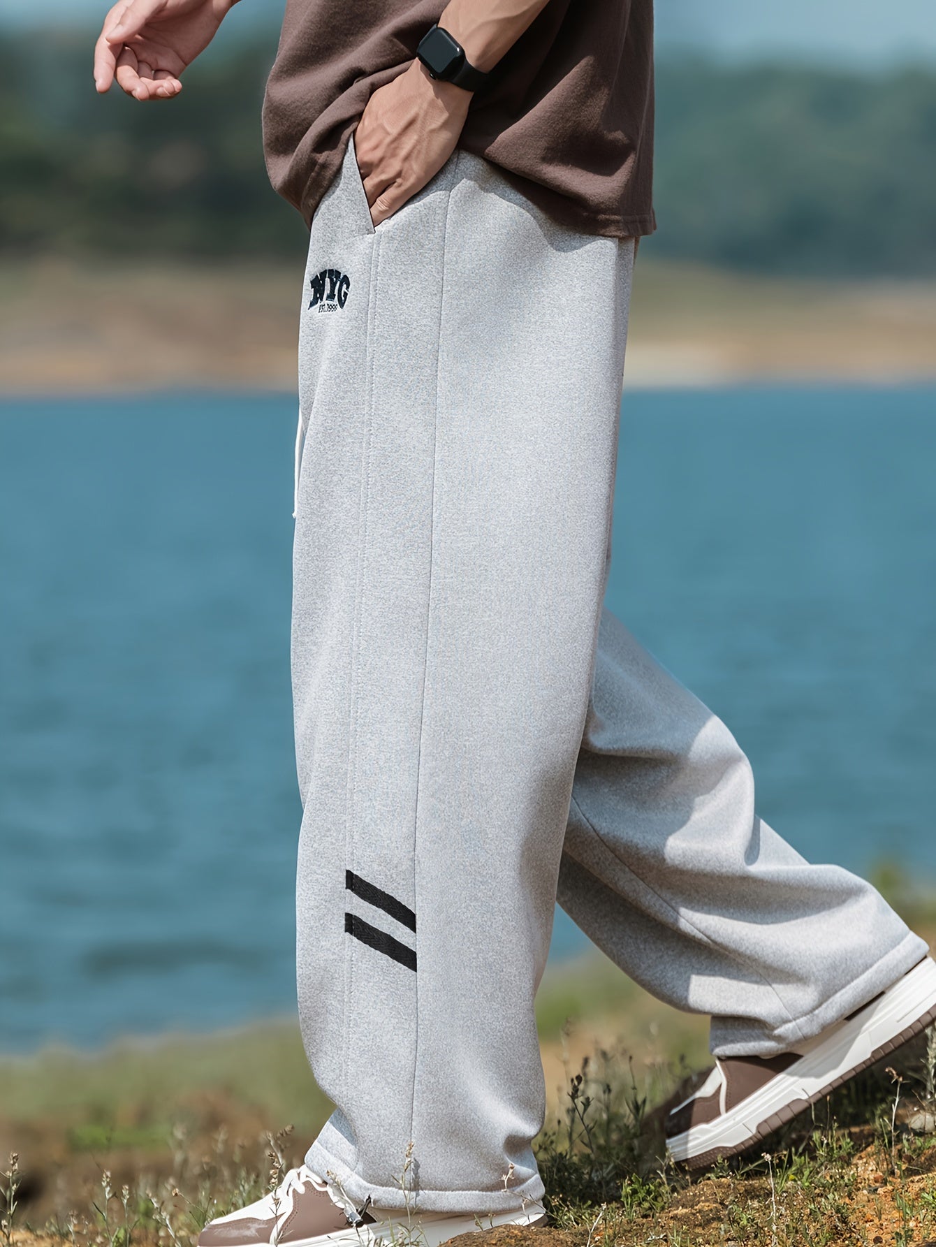 Мужские брюки большого размера в повседневном стиле с шнурком, эластичной тканью и геометрическим принтом