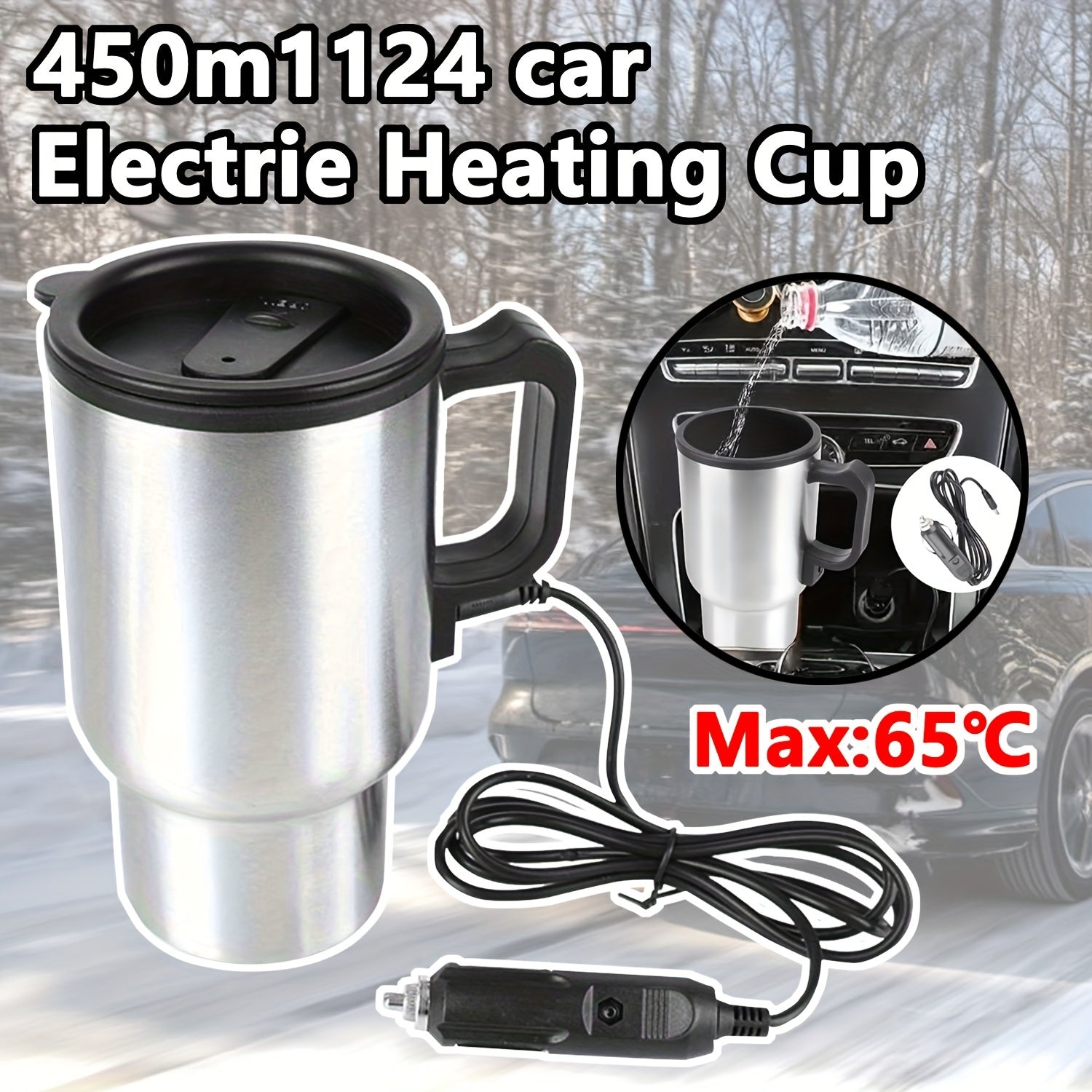 Stainless Steel 450ml Electric Heating Mug Car Travel Coffee Kettle