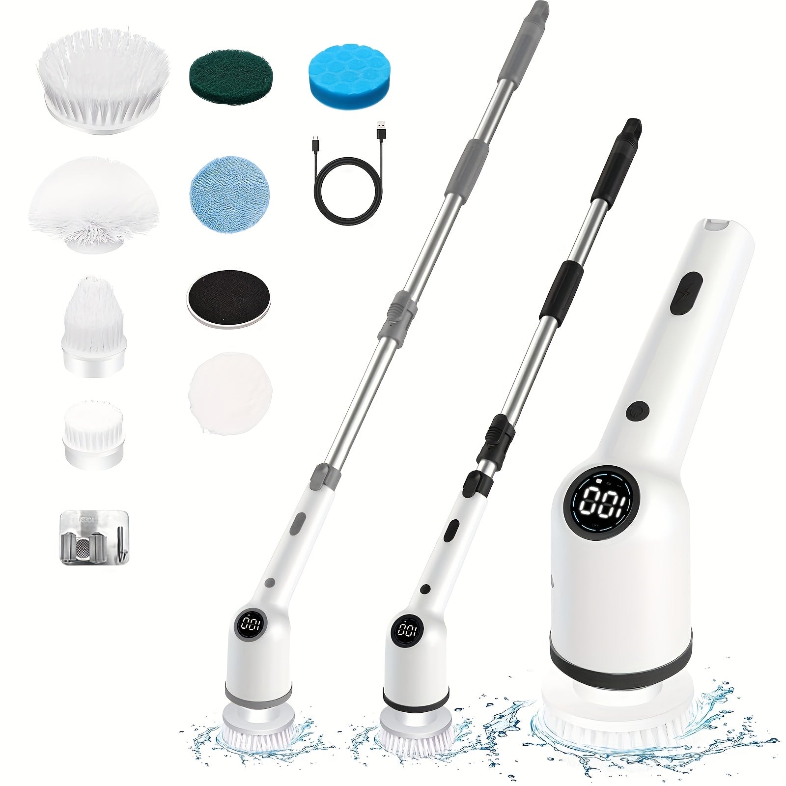 Rotating Electric Cleaning Brush with 8 Brush Heads, Battery Indicator, for Kitchen, Car, Tile, Floor