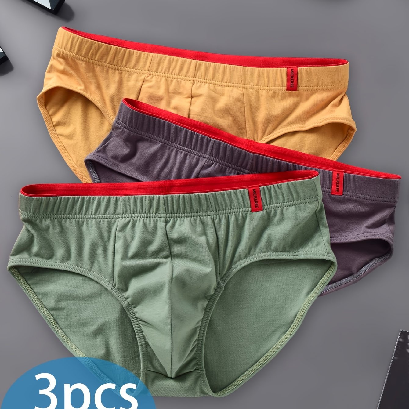 Men's Cotton Feel Triangle Underwear Set 3 Mixed Colors Mid-Rise Breathable Elastic