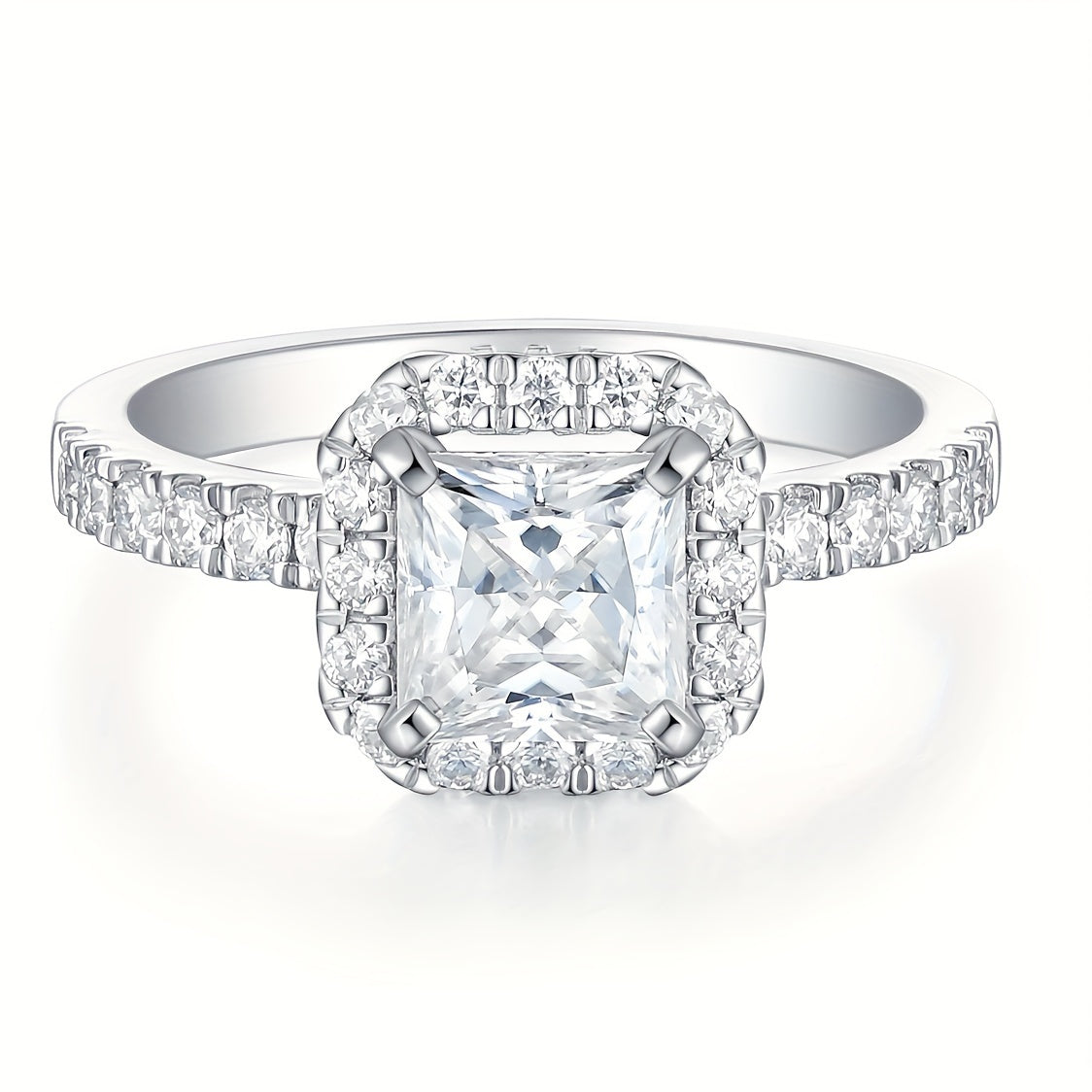 VVS 3ct Princess Cut Moissanite Engagement Ring 14K Gold Plated Halo Pave Band