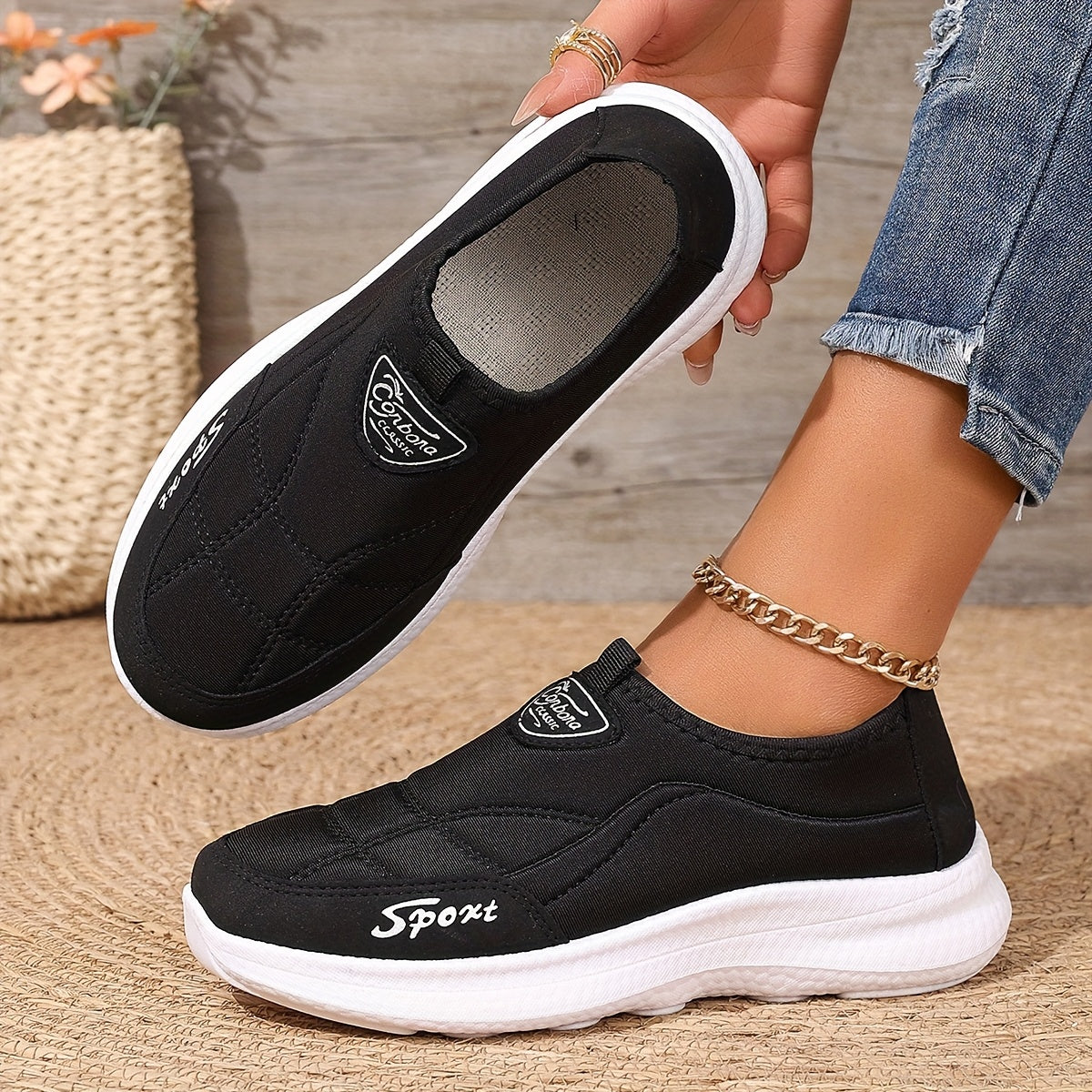 Ayollar uchun kundalik slip-on sport poyabzali, engil yugurish poyabzali, barcha mavsumlar uchun