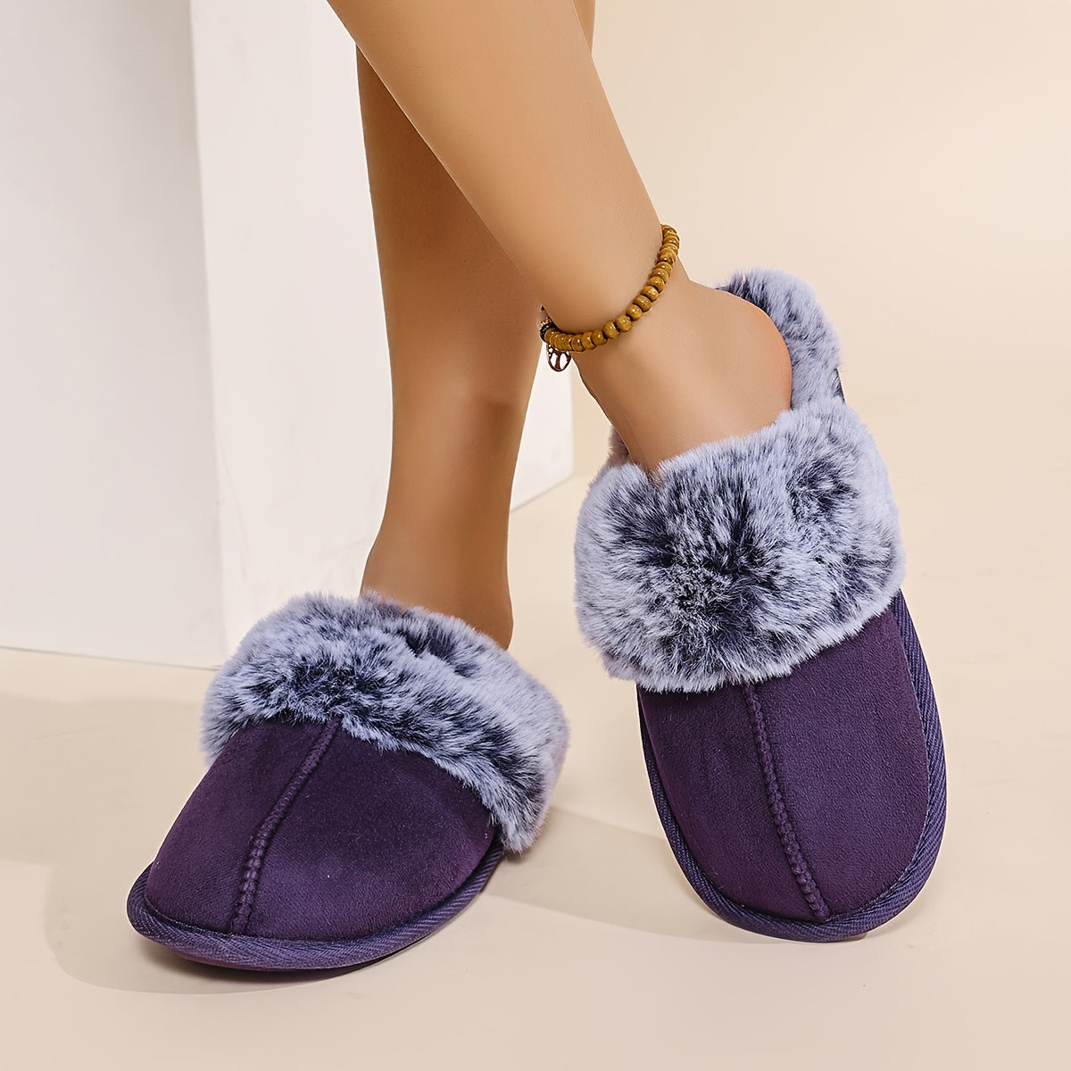 Women's Plush Lined Slippers with Glittery Gold Sole Indoor House Shoes