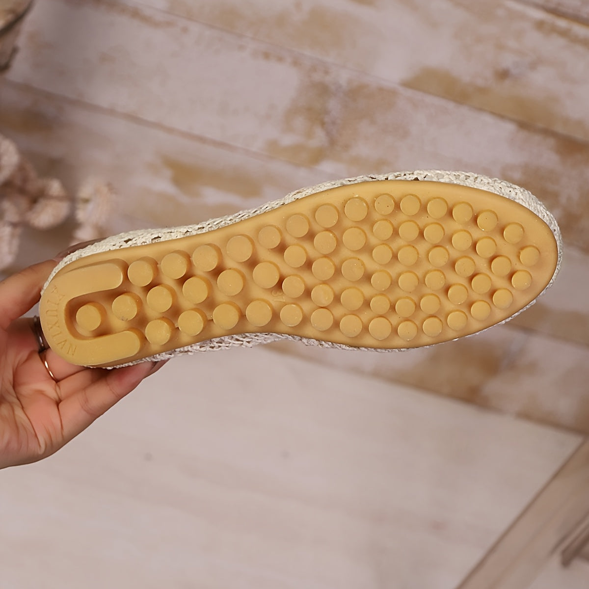 Zapatos de mujer beige sin cordones con encaje floral, planos, cómodos, para todas las estaciones