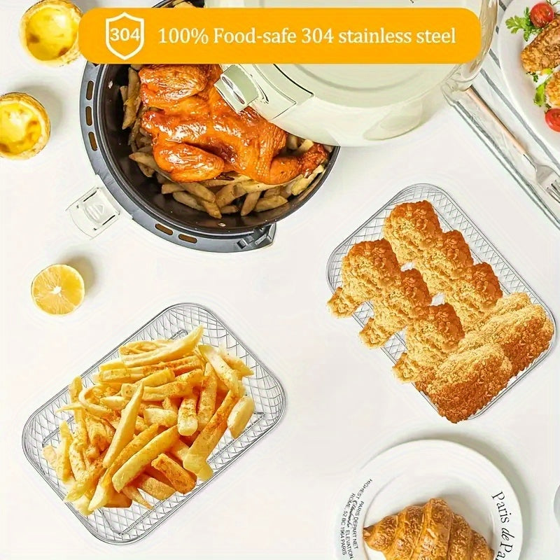 7-Piece Stainless Steel Air Fryer Accessories Set with Stackable Rack and Heightening Pad