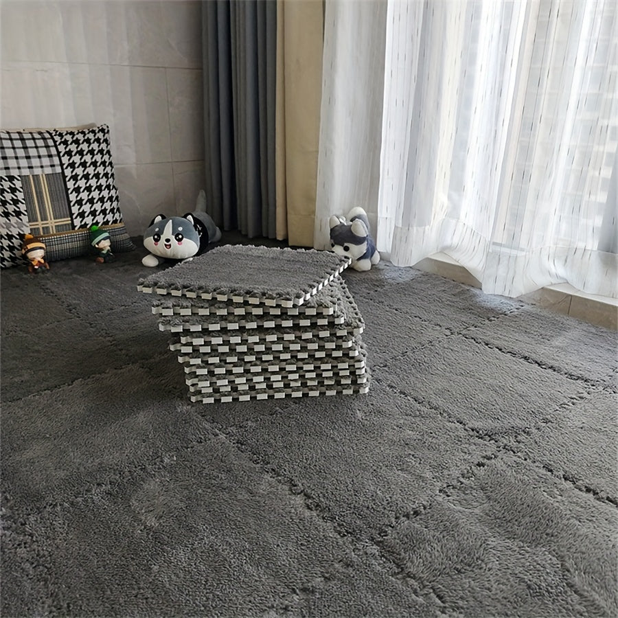 Interlocking Carpet Set 12 Solid Color Square Mats 29.97cm Hand Washable