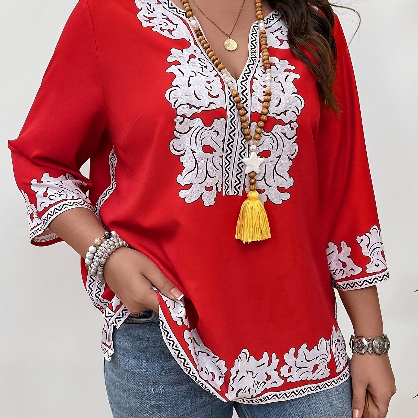 Women's Floral Print V-Neck Long Sleeve Blouse Polyester Spandex Stretchy All-Season