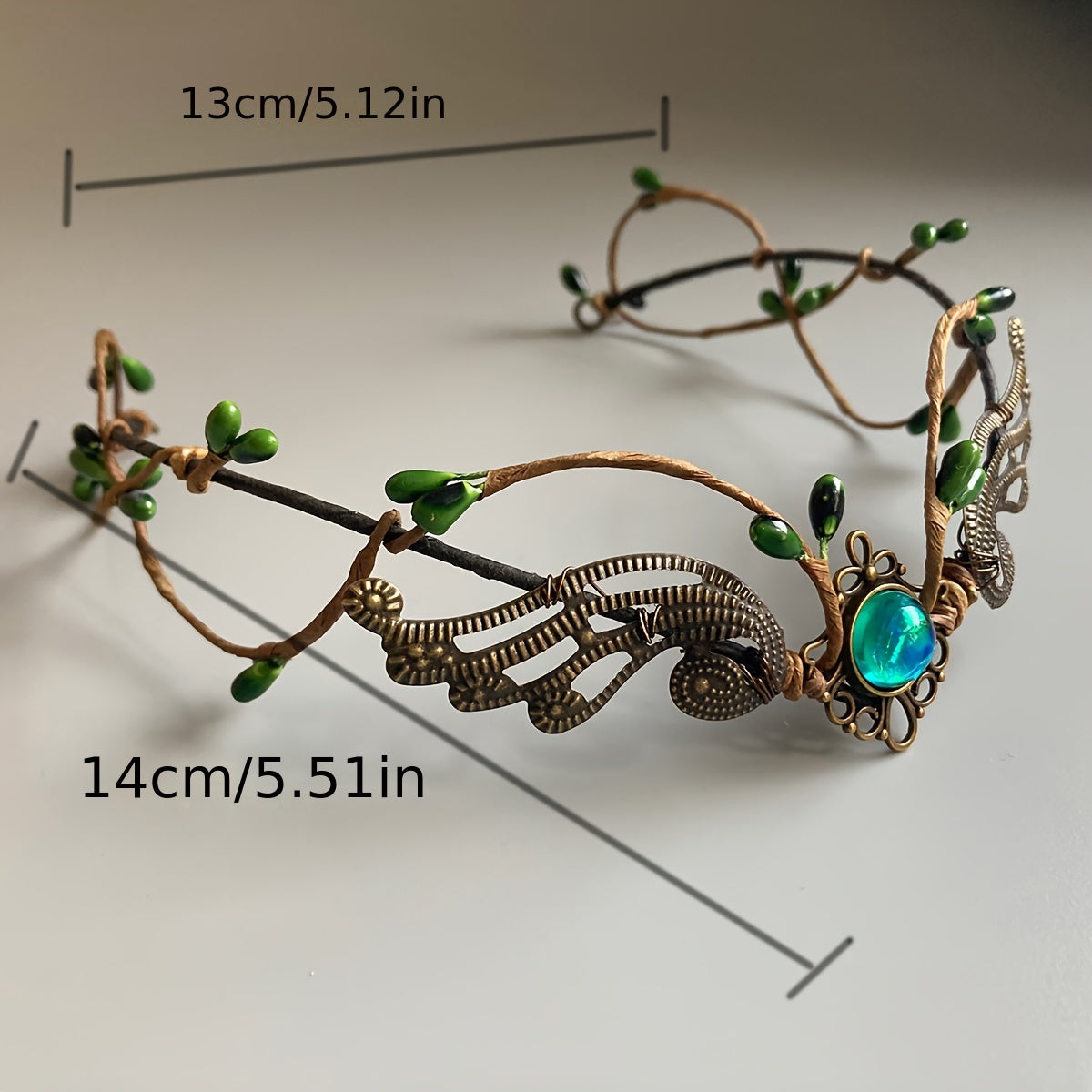 Vintage Elf Crown Headpiece with Faux Gemstones Medieval Witch Tiara for Halloween Cosplay
