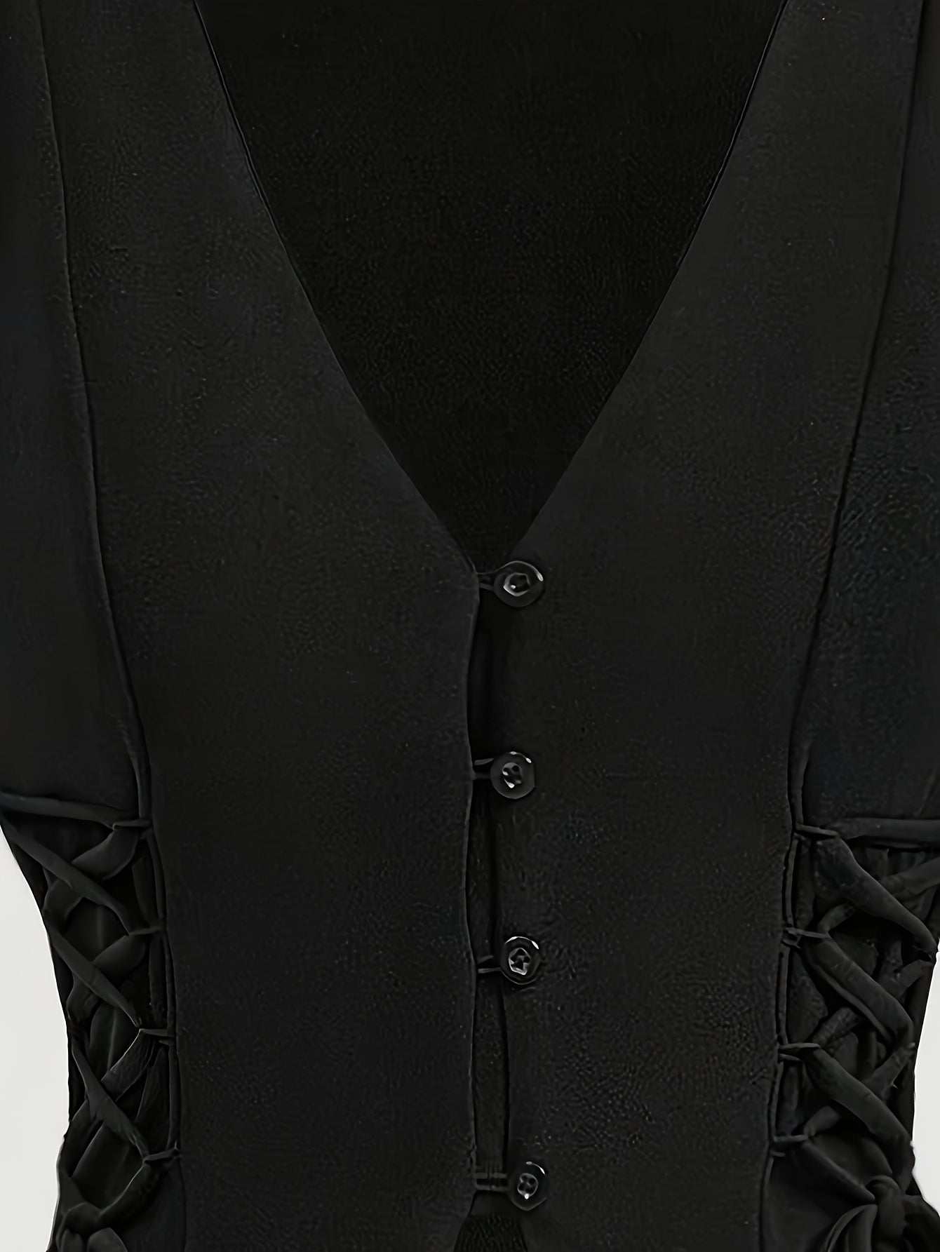 Women's Polyester V-Neck Sleeveless Vest with Button Front and Side Tie for Spring Summer Fall