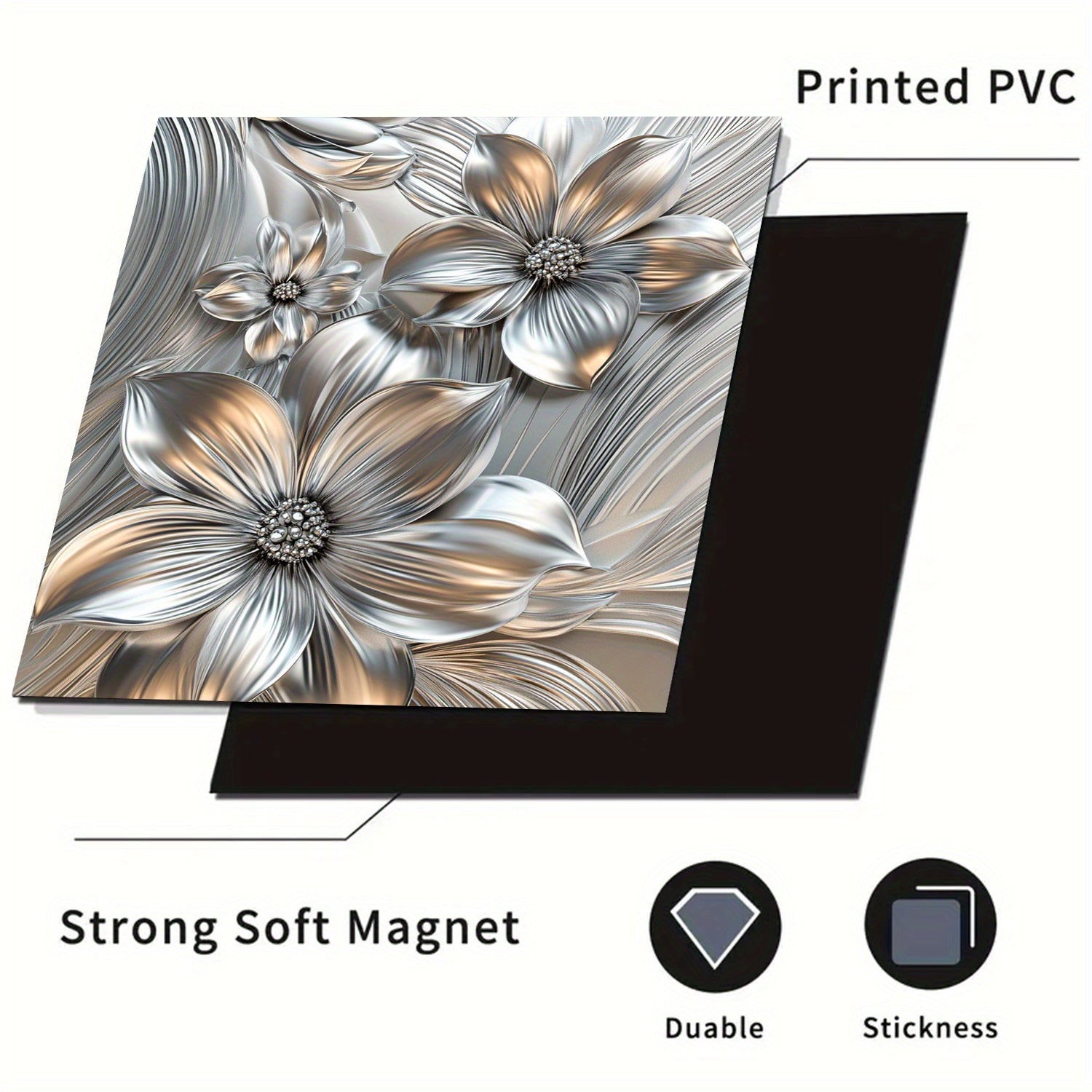 Dishwasher Magnet Cover Silver Floral Waterproof Heat-Resistant Easy to Clean Kitchen Decor Sticker