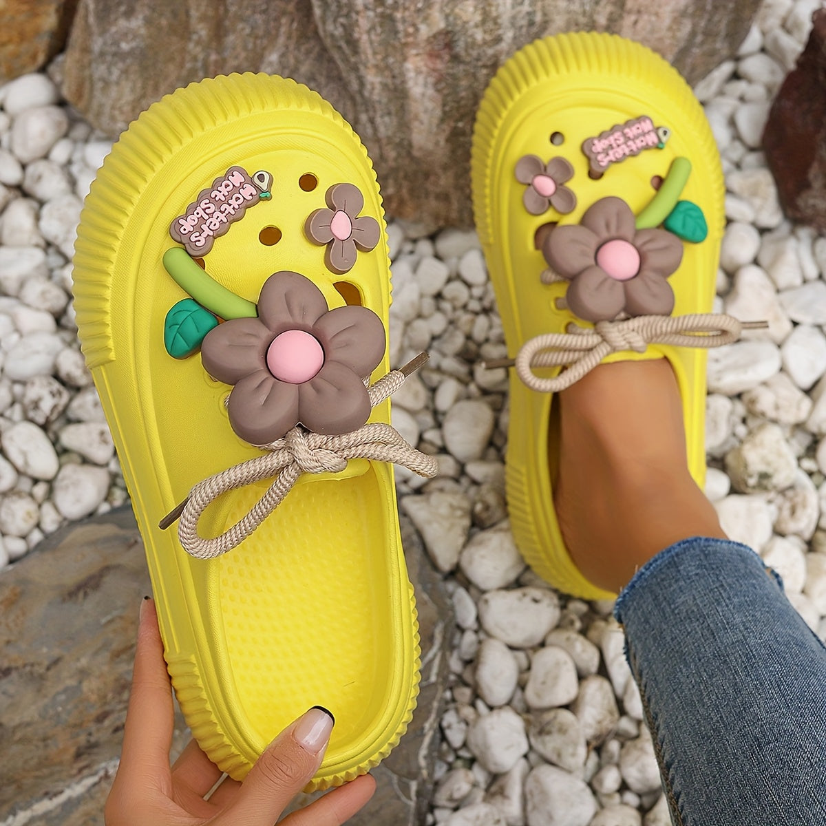 Women's Sunflower & Bowknot Decorated Casual Clogs Summer Sandals