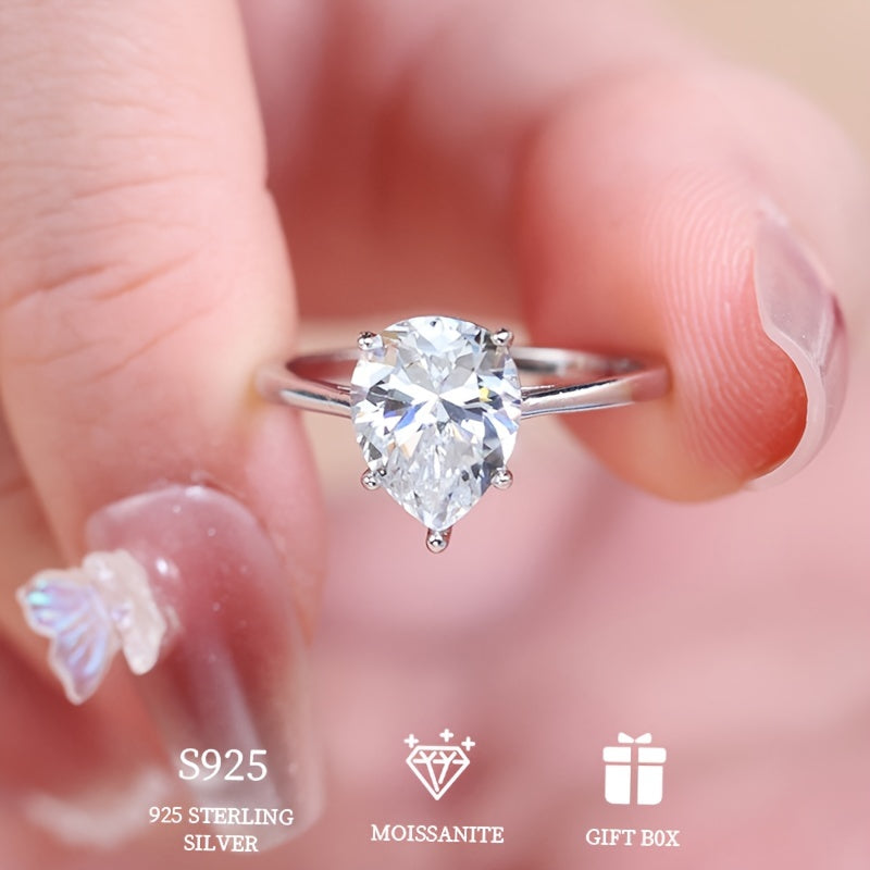 Hypoallergenic Moissanite Engagement Ring Sterling Silver Pear-Shaped 3ct 2ct 1ct