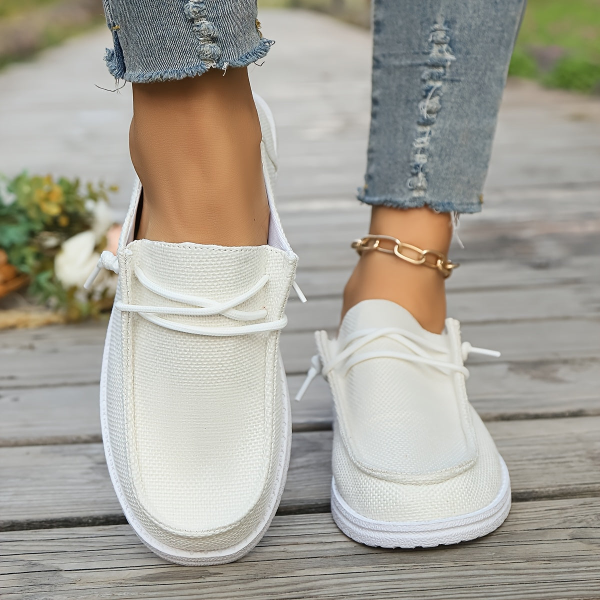 Women's All-Season Solid Color Fabric Sneakers Round Toe PU Sole