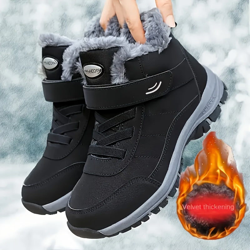 Women's Winter Snow Boots Faux Fur-Lined Ankle Hiking Shoes Non-Slip Red