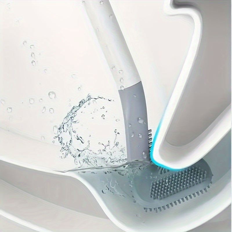 Rotating Silicone Toilet Brush with Long Handle Wall Mount Medium Firmness